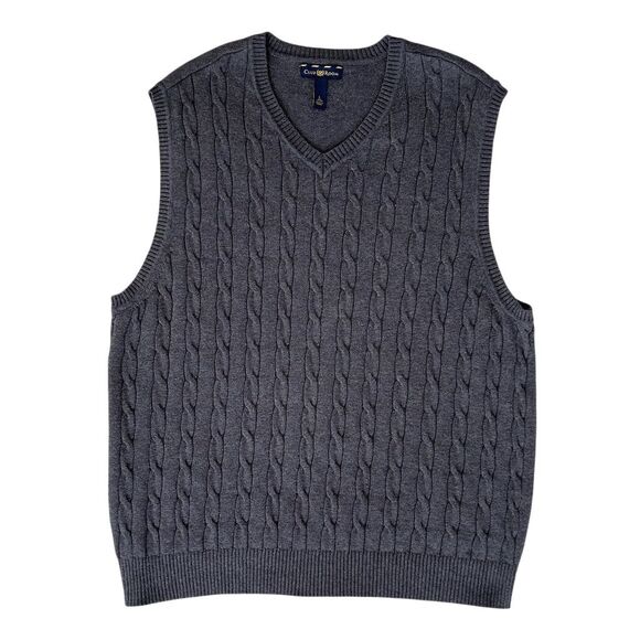 Club Room Men's Cable Knit V-Neck Sweater Vest Gray Size L - Picture 6 of 7